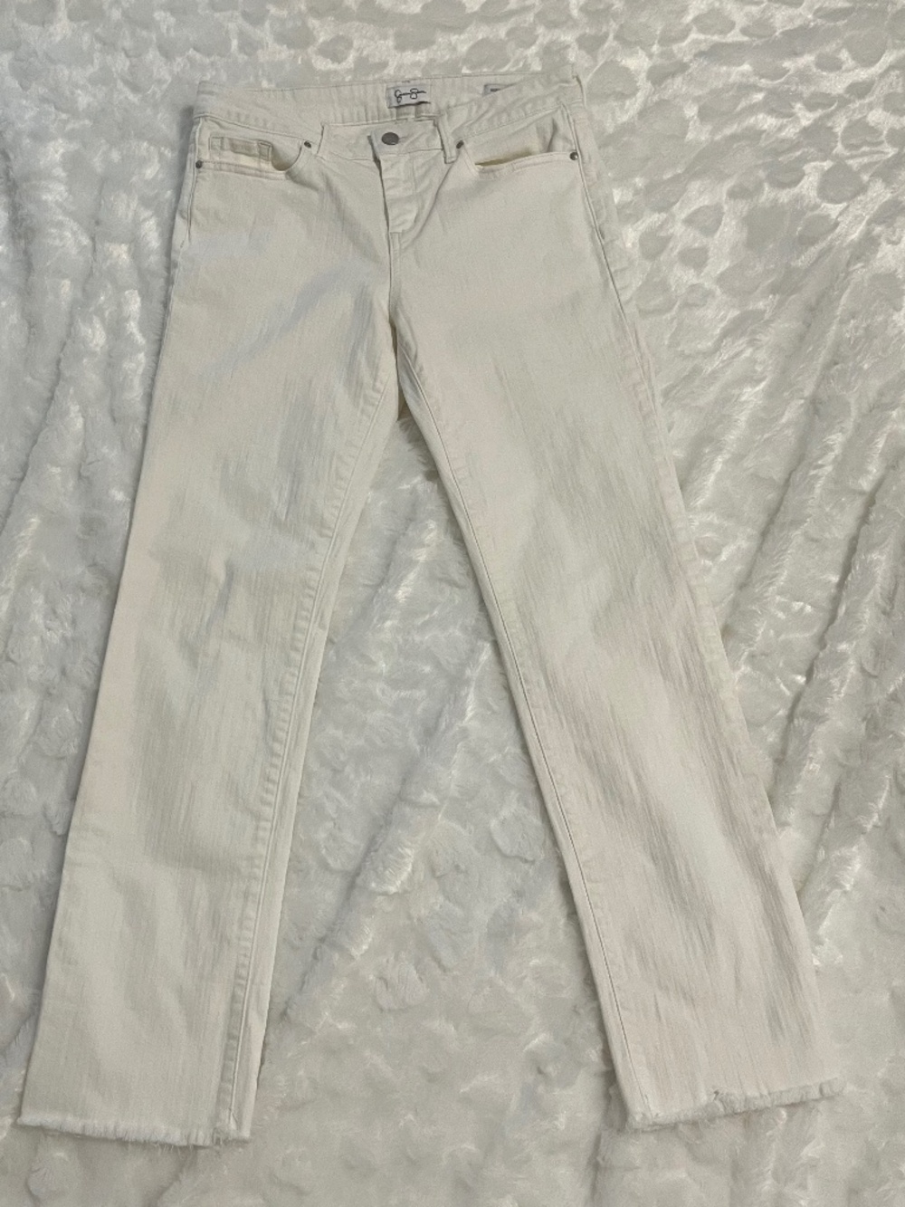 Jessica Simpson White Distressed cuff Jeans, Size 8